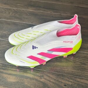 NWOT Adidas Predator Elite Cleats in White, Pink, and Neon Yellow metal studs